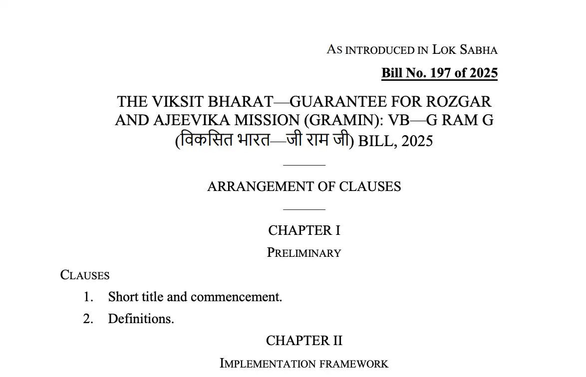 Viksit Bharat—Guarantee for Rozgar and Ajeevika Mission (Gramin): VB–GRAM G Bill 2025